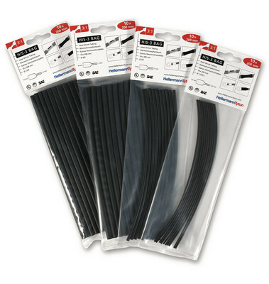 HellermannTyton Schrumpfschlauch sw, 200mm (10 Stk.) HIS3-BAG3/1PO-X BK10