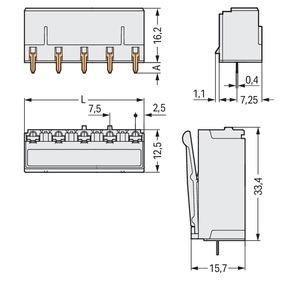 WAGO GmbH & Co. KG THT-Federleiste gerade 7,5mm,lichtgrau 2092-3305