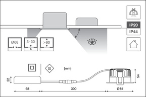 Ledvance LED-Einbaustrahler 930, dim, weiß SPDKFIXP8930PSDIP44W