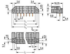 WAGO GmbH & Co. KG THT-Federleiste abgewink. Rastermaß 5mm,grau 232-244/047-000