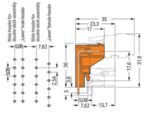 WAGO GmbH & Co. KG THT-Aufstock-Stiftleiste 1,0x1,0,abgew.,or 232-364