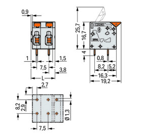 WAGO GmbH & Co. KG Leiterplattenklemme Hebel 4mm²,grau 2604-1308