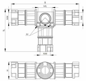 Wiska T-Verbinder für Wellrohre NW17-17-17, blaugrau BFT-17-17-17-BG