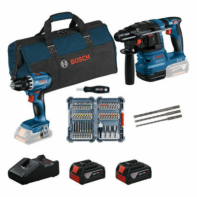 Bosch Power Tools 2 x 18V-Set: GSR + GBH + 2 x Bit-Set + 2 x GBA 0615V0003D