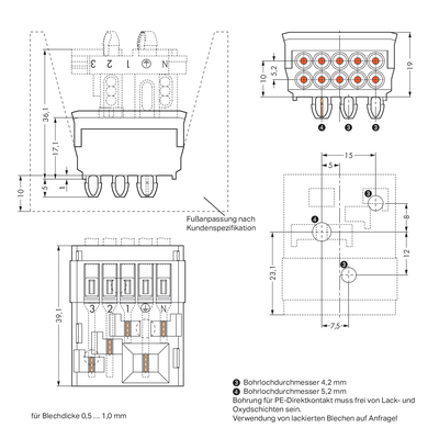 WAGO GmbH & Co. KG Leitungshalter m.PE-Direkt mit Rastfüßen,weiß 267-303