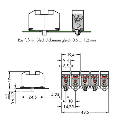 WAGO GmbH & Co. KG Netzanschlussklemme mit Rastfüßen,weiß 272-134/101-000