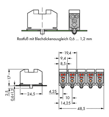 WAGO GmbH & Co. KG Netzanschlussklemme mit Rastfüßen,weiß 272-685/130-000
