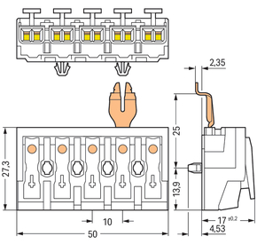 WAGO GmbH & Co. KG Leuchtenanschlussklemme PE-Rastkontakt,weiß 294-5315