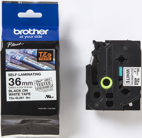 Brother Schriftband 36mm weiß/sw selbstlamin.8m TZe-SL261