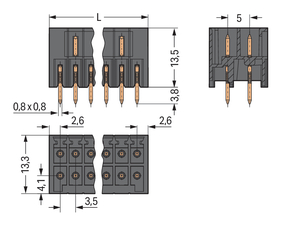WAGO GmbH & Co. KG THT-Stiftleiste 2-reihig 0,8x0,8,gerade,sw 713-1407