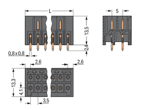 WAGO GmbH & Co. KG THR-Stiftleiste 2-reihig 0,8x0,8,gerade,sw 713-1408/105-000