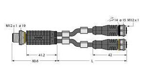 Turck Y-Verterteiler m. Leitung StM12x1-2xKuM12x1 VBRS4.4-2RKC#6636441