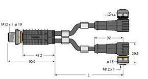 Turck Y-Verterteiler m. Leitung StM12x1-2xKuM12x1 VBRS4.4-2WKC#6628100