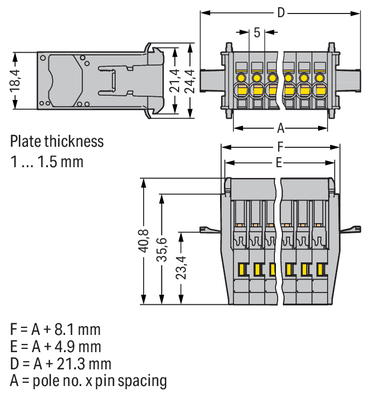 WAGO GmbH & Co. KG 1-Leiter-Stiftleiste CAGECLAMP,4mm²,gr 769-605/005-000