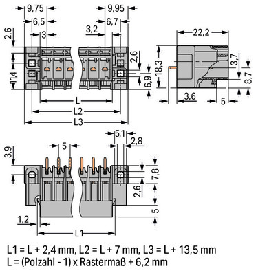 WAGO GmbH & Co. KG THT-Stiftleiste Lötstift 1,0x1,0,gerade,grau 769-632/004-000