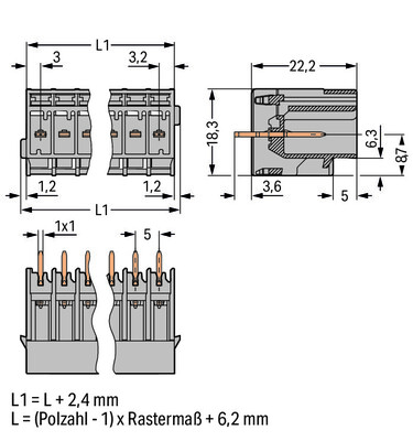 WAGO GmbH & Co. KG THT-Stiftleiste Lötstift 1,0x1,0,gerade,grau 769-641