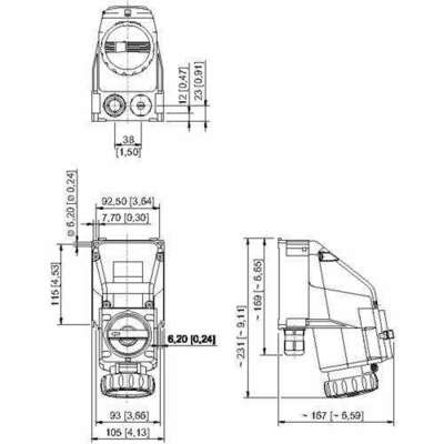 Stahl Schaltersteckdose 16 A gelb 4h 126402