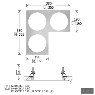 LTS Licht&Leuchten Einbau-Eckrahmen 3-flammig SCER 6.330 si