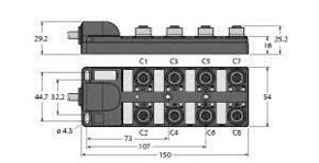 Turck Aktuator-/Sensor-Verteiler M12x1, 8-fach TB-8M12-4-2/TXL