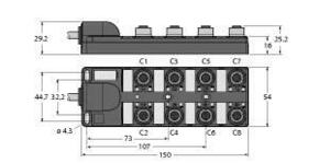 Turck Aktuator-/Sensor-Verteiler M12x1, 8-fach TB-8M12-4P2-2/TXL