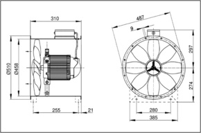 Maico Axial-Rohrventilator Drehstrom DN 450 DZR 45/6 B