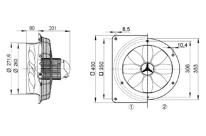 Maico Axial-Wandventilator Stahlwandring DN 250 EZS 25/2 B