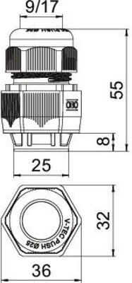 OBO Bettermann Vertr Kabelverschraubung D:25, lichtgrau V-TEC PUSH M25