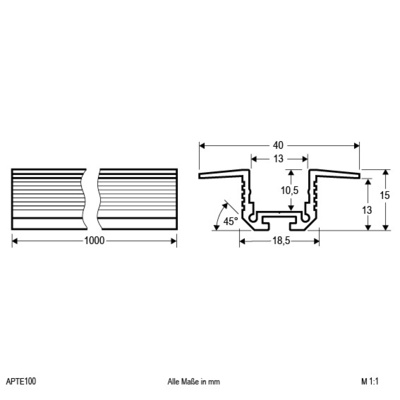 EVN Lichttechnik Alu-T-Profil APTE 1m APTE 100