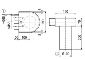 Maico Winkel 90 Uebergang NW100 a. Flexrohr 63 MF-WLF100/63/63