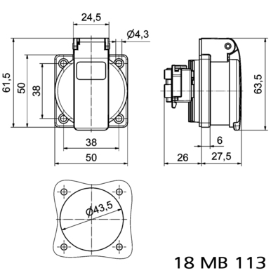 Bals Elektrotech. Schutzkont.-Anbausteckdose 16A 3p 230V IP54 71082