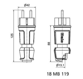 Bals Elektrotech. Schutzkontakt-Stecker 16A 250V IP44, schwarz 7372