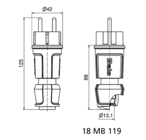 Bals Elektrotech. Schutzkontakt-Stecker 16A 250V IP44, schwarz 7372