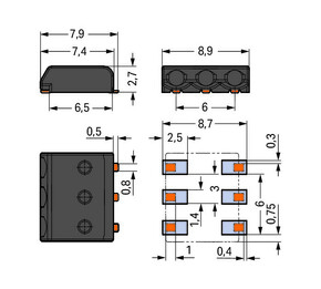 WAGO GmbH & Co. KG SMD-Leiterplattenklemme Maß 3 mm,schwarz 2059-323/998-403