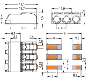 WAGO GmbH & Co. KG SMD-Leiterplattenklemme Drücker,0,75mm²,weiß 2060-453/998-404