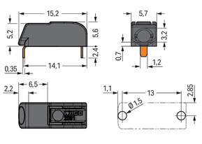 WAGO GmbH & Co. KG THR-Leiterplattenklemme Drücker,1,5mm²,sw 2061-1621/998-404