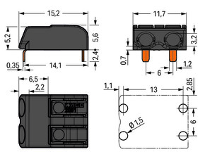WAGO GmbH & Co. KG THR-Leiterplattenklemme Drücker,1,5mm²,sw 2061-1622/998-404