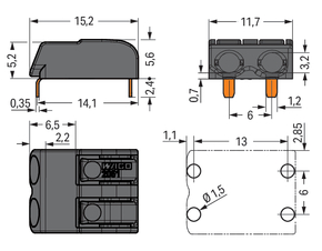 WAGO GmbH & Co. KG THR-Leiterplattenklemme Drücker,1,5mm²,sw 2061-1622/998-404