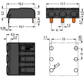 WAGO GmbH & Co. KG THR-Leiterplattenklemme Drücker,1,5mm²,sw 2061-1623/998-404