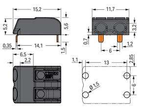 WAGO GmbH & Co. KG THR-Leiterplattenklemme Drücker,1,5mm²,sw 2061-1662/998-404