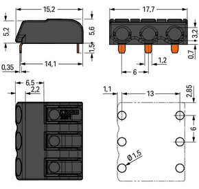 WAGO GmbH & Co. KG THR-Leiterplattenklemme Drücker,1,5mm²,sw 2061-1663/998-404