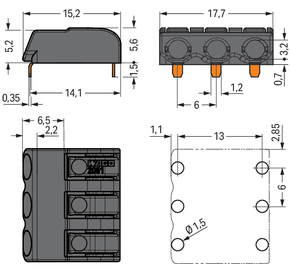 WAGO GmbH & Co. KG THR-Leiterplattenklemme Drücker,1,5mm²,sw 2061-1663/998-404