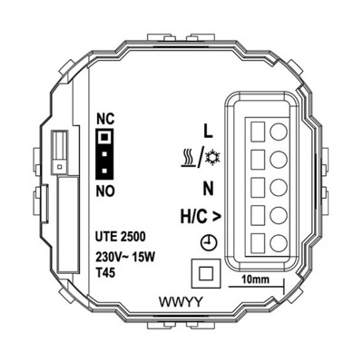Eberle Controls UP-Raumregler 5-30C AC230V Ausgang Triac UTE 2500-RAL9010-G50