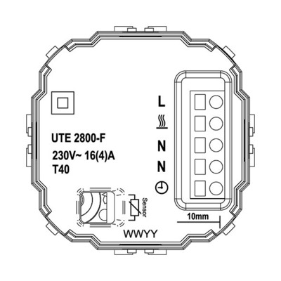 Eberle Controls UP-Raumregler 10-40CAC230V 16A, 1 Schließer UTE2800-F-RAL1013G50