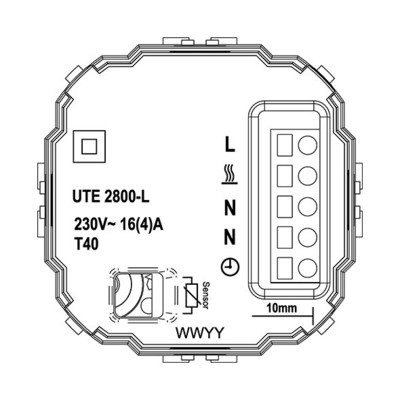 Eberle Controls UP-Raumregler 10-40CAC230V 16A, 1 Schließer UTE2800-L-RAL9016G50