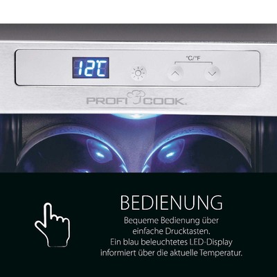 PROFI COOK Glastür-Kühlgerät Weinkühler PC-WK 1233 sw-inox