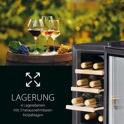 PROFI COOK Glastür-Kühlgerät Weinkühler PC-WK 1233 sw-inox