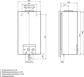 Vaillant Gas-Durchlaufwasserhitzer für Kaminanschluß MAG 114/1 Z LL-Gas