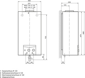 Vaillant Gas-Durchlaufwasserhitzer für Kaminanschluß MAG 144/1 I LL-Gas