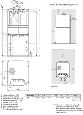 Vaillant Kompaktgerät Brennwert 6-26 kW, E-Gas VCC 266/4-5 150 E