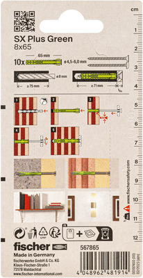 Fischer Deutschl. Dübel SX Plus Green SXPl.8x65K(VE10)